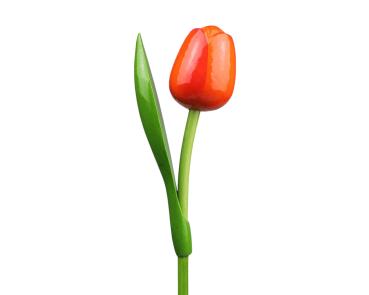 Wooden tulip in a wooden base, to stand, 34cm high, made in Holland, color: orange/red